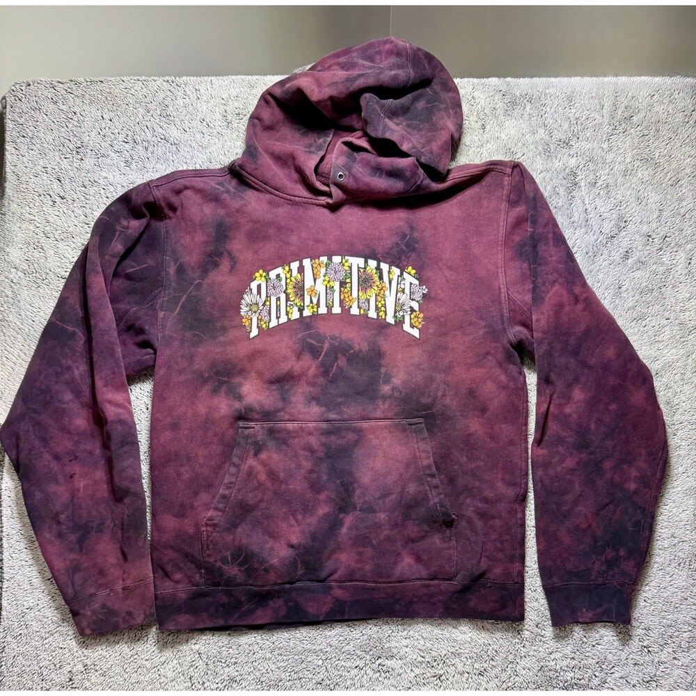 Primitive Tie Dye Hoodie Maroon Black Floral Distressed Skater Gorpcore M‎